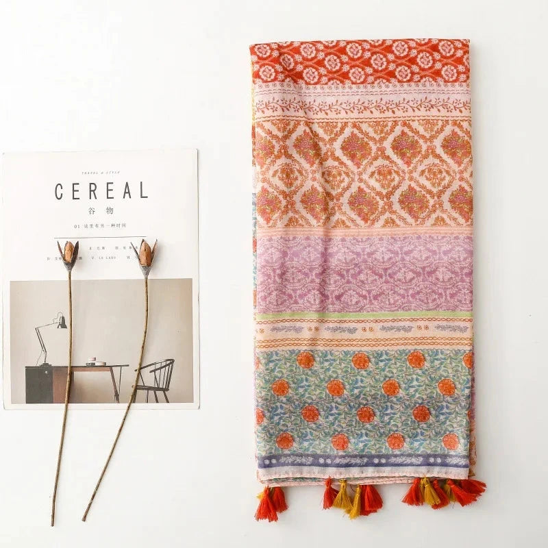 88*180cm Women Viscose Scarf Summer Beach Shawl Cotton Linen Feeling Tassel Pashmina Muslim Hijab Wrap Lady