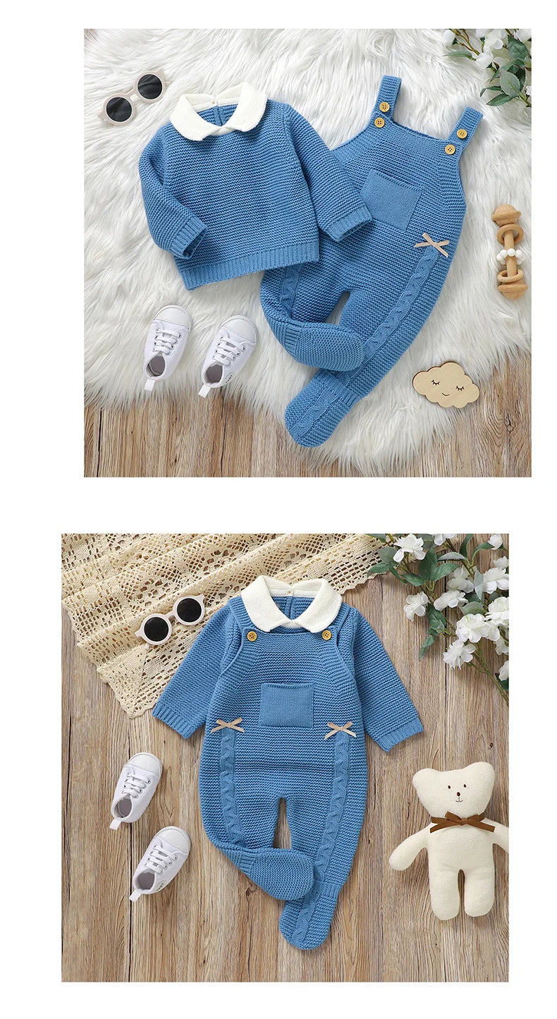 Autumn Baby Clothes Sets Knit Infant Boy Girl Sweater Long Sleeve+Romper Sleeveless Newborn Kid Pullover+Jumpsuit Foot Wrap 0-9M - AMULET RING STORE