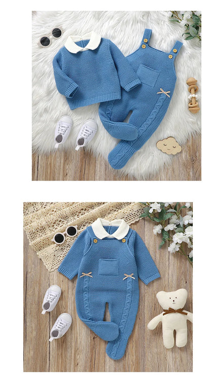 Autumn Baby Clothes Sets Knit Infant Boy Girl Sweater Long Sleeve+Romper Sleeveless Newborn Kid Pullover+Jumpsuit Foot Wrap 0-9M - AMULET RING STORE