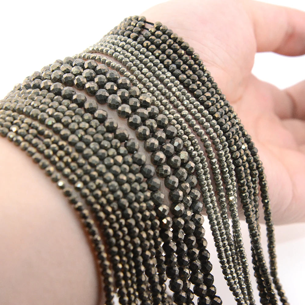 Natural Pyrite Faceted Round / Rondell Beads 2mm,3mm,4mm,1x2mm,2x3mm，for Jewelry Making Bracelet Necklace Beads DIY Wholesale - AMULET RING STORE