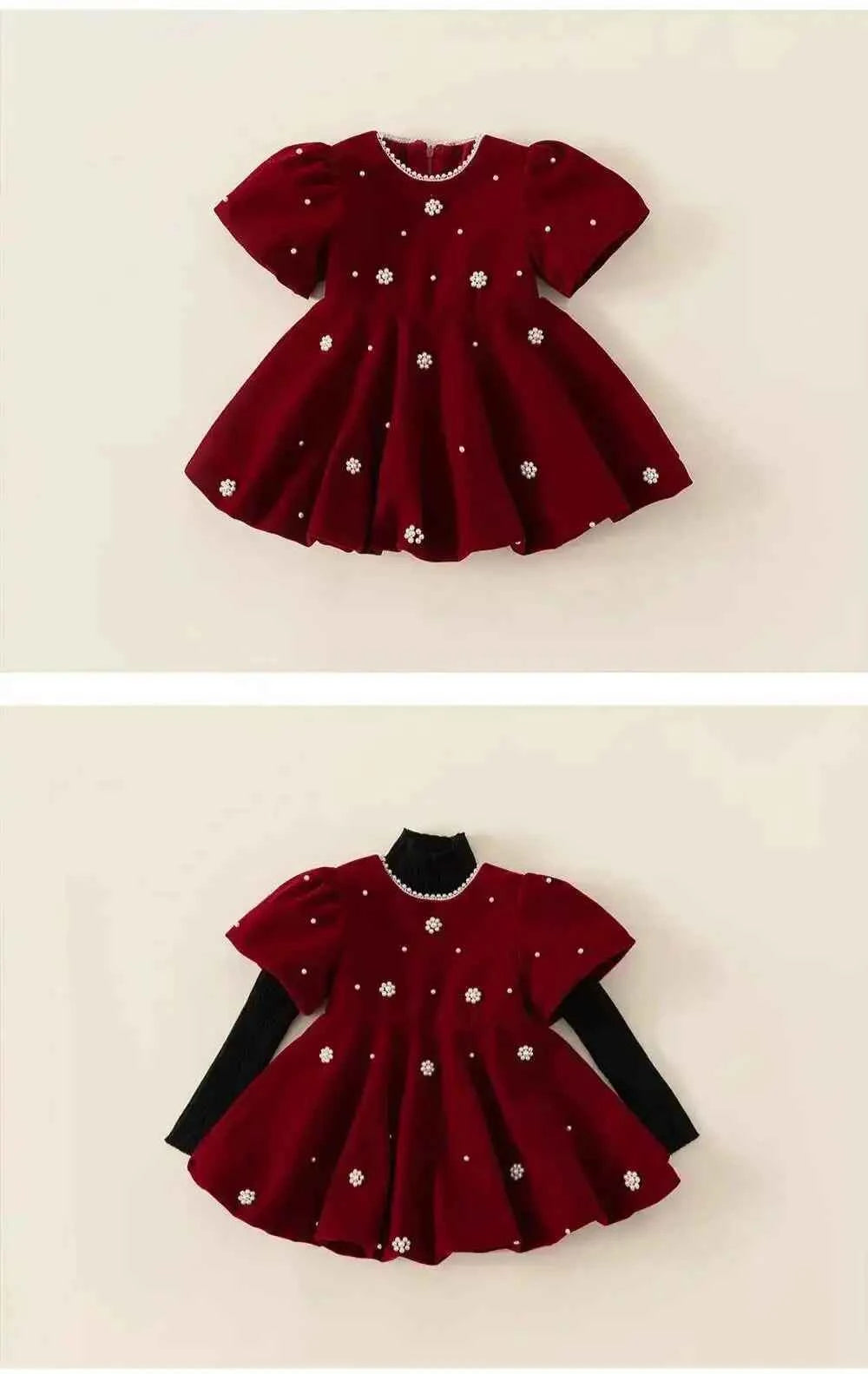 Autumn Winter Children Dress 1-10Y Girls Pearl Thick Warm Fleece Party Christmas Princess Dresses Toddler Wear Kids Clothing New