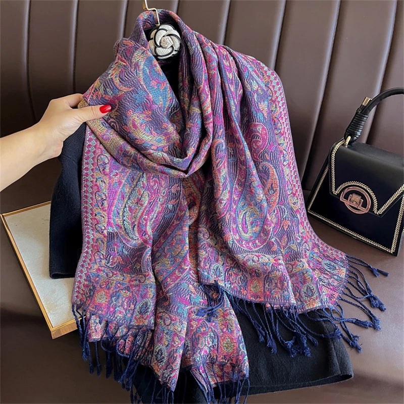 Elegant Ethnic Autumn Cashmere Shawl for Women Jacquard Pashmina Scarves Bufandas De Invierno Mujer Female Foulard Stoles Scarf - AMULET RING STORE