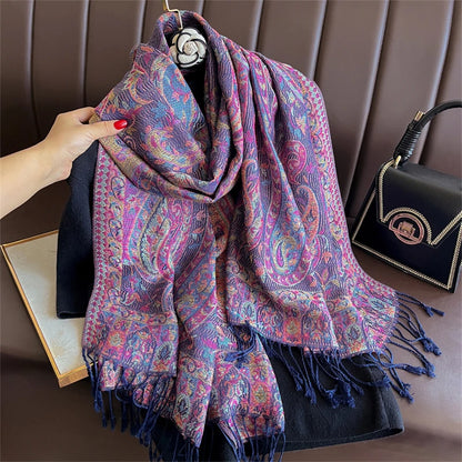 Elegant Ethnic Autumn Cashmere Shawl for Women Jacquard Pashmina Scarves Bufandas De Invierno Mujer Female Foulard Stoles Scarf - AMULET RING STORE