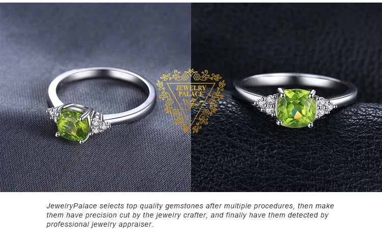 JewelryPalace 1.1ct Genuine Natural Peridot 925 Sterling Silver Solitaire Ring for Woman Fashion Gemstone Jewelry Wedding Gift