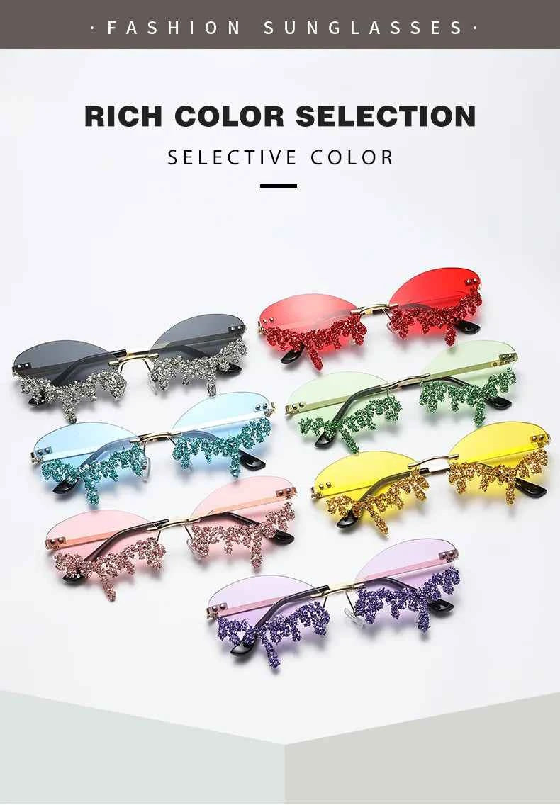 Diamond Rimless Sunglasses Women Luxury Brand Rhinestone Sun Glasses Ladies Sexy Tear Shape Punk Party Eyewear gafas de sol