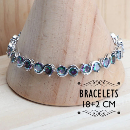 925 Sterling Silver Jewelry Sets Bridal Women Natural Magic Rainbow Zircon Earrings Ring Bracelets Pendant Wedding Necklace Set - AMULET RING STORE