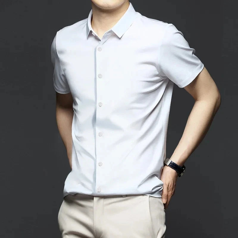 New Anti-Wrinkle Men Shirts Short Sleeves Dress Shirts For Men Slim Fit Camisa Social Business Blouse White Office Shirt S-4XL
