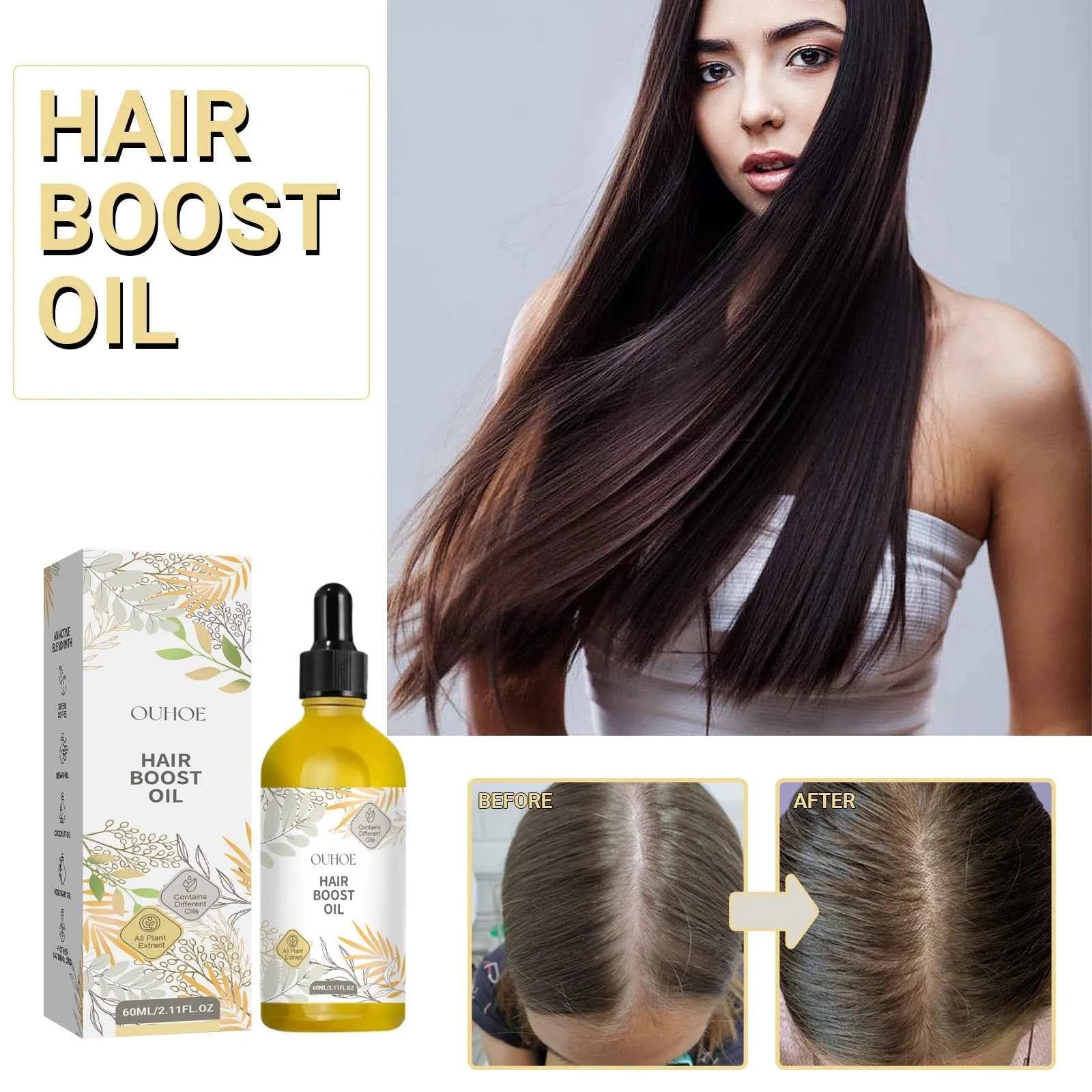 OUHOE Hair Boost Oil Dense Hair 2.11fl.oz (60ml) Makes Hair Thicker Healthier Promoting Hair Regeneration Caring Essential Oils