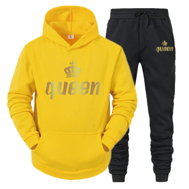 King And Queen Couple Outfit Hoodie and Jogger Pants High Quality Men Women Daily Casual Sport Jogging Suit King Queen Tracksuit - AMULET RING STORE