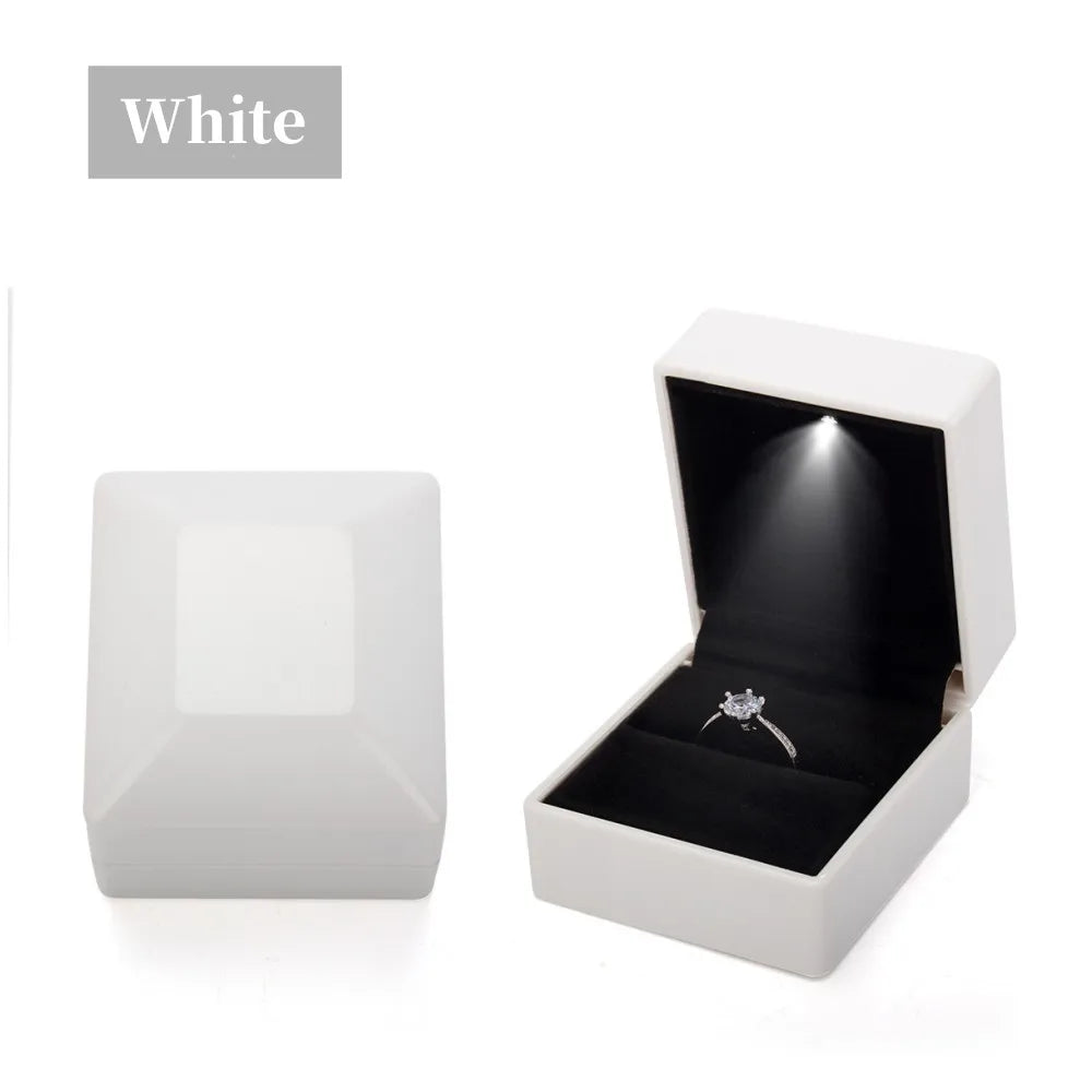New in LED Light Jewelry Box Ring Earrings Earnail Pendant Organizer Imitation Leather Velvet Decorative Gold Frame Storage Box - AMULET RING STORE