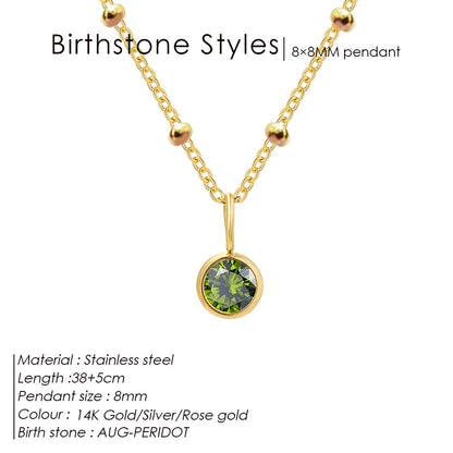 Stainless Steel Birthstone Necklace Beaded Chain Zirconia Pendant DIY Necklace Constellation Birthday Gift Jewelry Wholesale