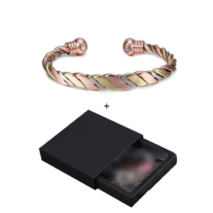 Vinterly Magnetic Bracelet Pure Copper Ball Rose Gold-color Open Cuff Adjustable Bangles for Women Twisted High Magnet Jewelry