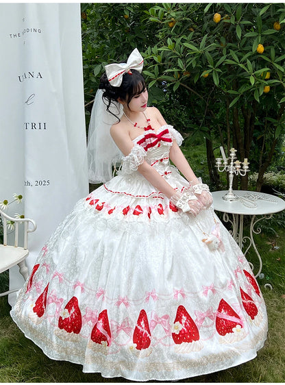 Sweet Princess Style Birthday Anniversary Wedding Dress New Lolita Cute Bow Sexy Strapless Girl Temperament Puffy Lace Dresses