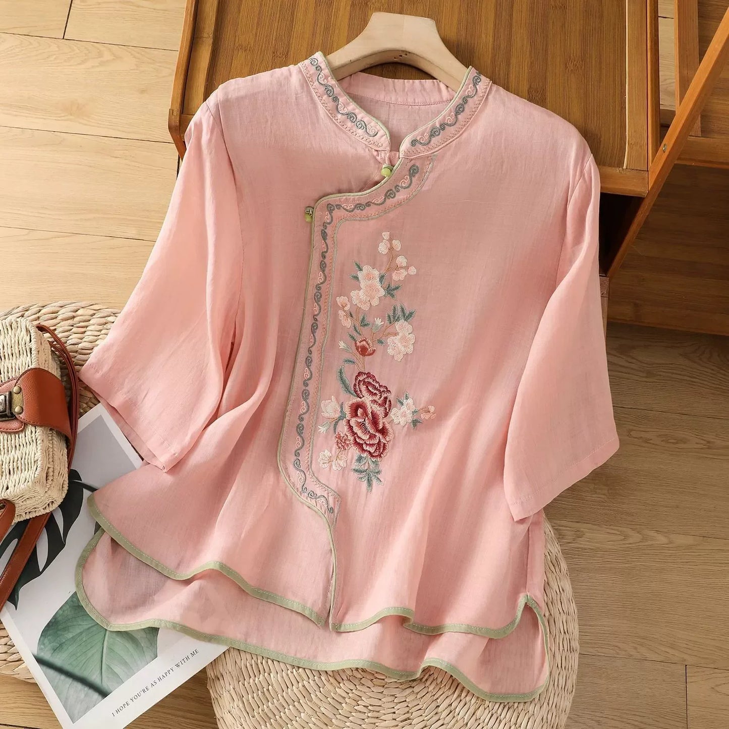 Casual Loose Blouse Shirt Women Clothes Summer Cotton Linen Ladies Tops Tee Blusas Vintage Embroidery Woman Shirt Camiseta Mujer