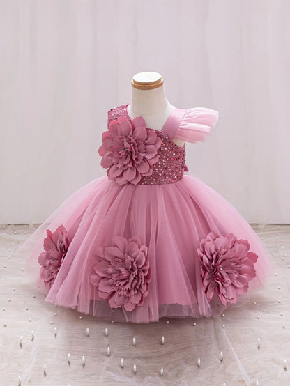 Girls  princess dress 1-5 Y baby Girls wedding sleeveless three-dimensional butterfly mesh carnival birthday party evening dress