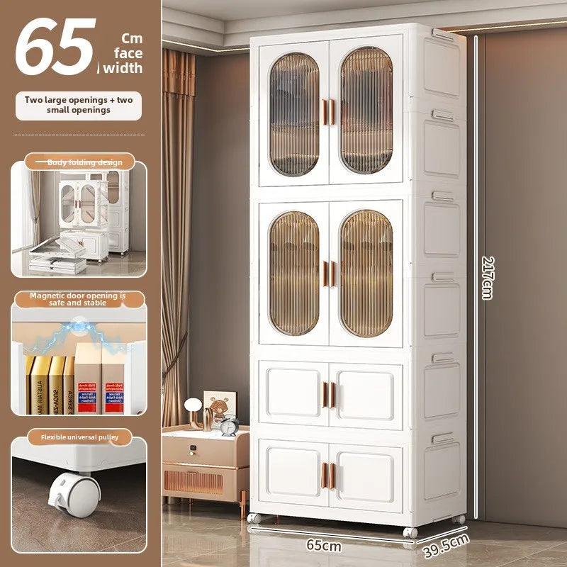 Stackable Large Capacity Fold Storage Box Plastic Clothing Storage Bin with Lid with Wheels Sundries Storages With Double Door - AMULET RING STORE