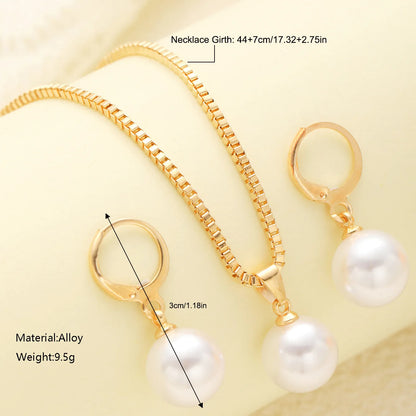 LATS 3 Pcs/Set Round Pearl Pendant Necklace For Women Exquisite Fashion Rhinestone Double  Earring Wedding Jewelry Set Gift