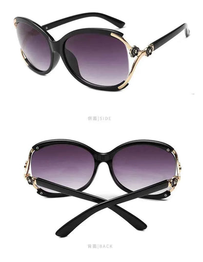 Women’s Sexy Retro Sunglasses Gradient Sun Glasses Round Large-Framed Brand Designer Style with Camellia Hollow-out Accents