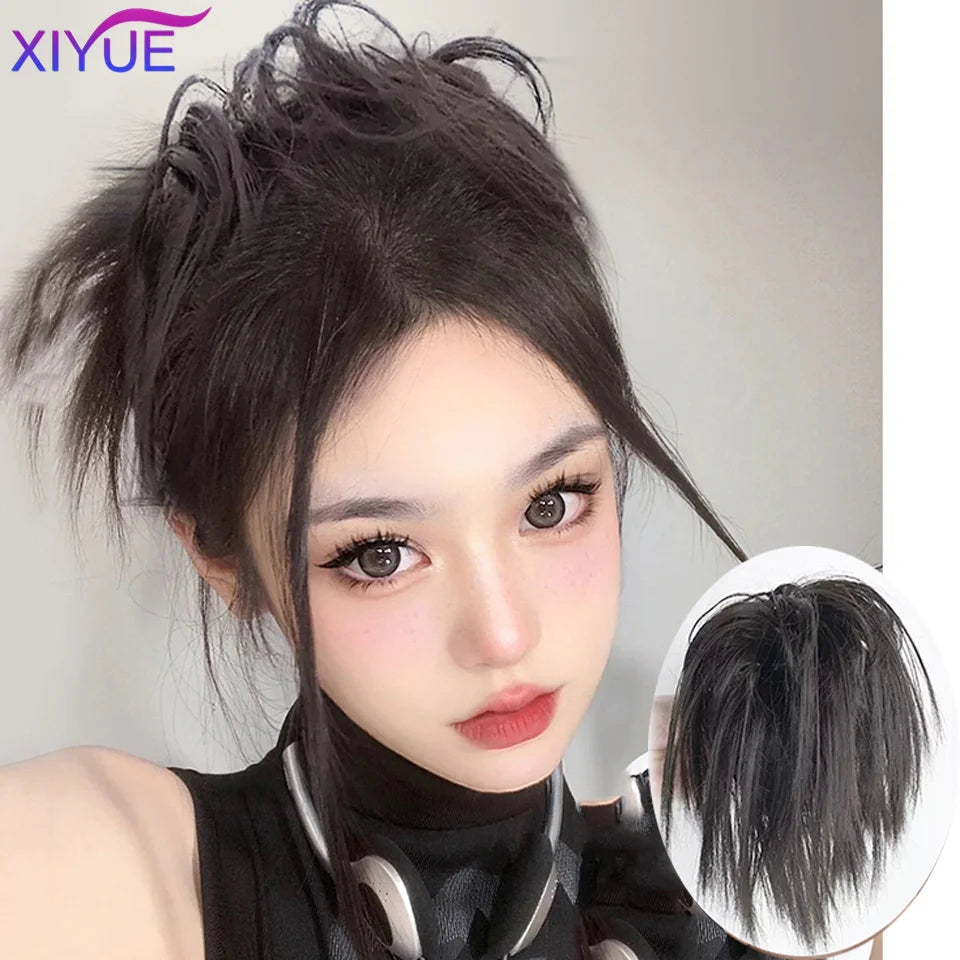 XIYUE Synthetic Messy Hair Bun Tousled Hairpiece Elastic Band Chignon Curly Scrunchie Updo Cover Hair Tail for Women Pink - AMULET RING STORE