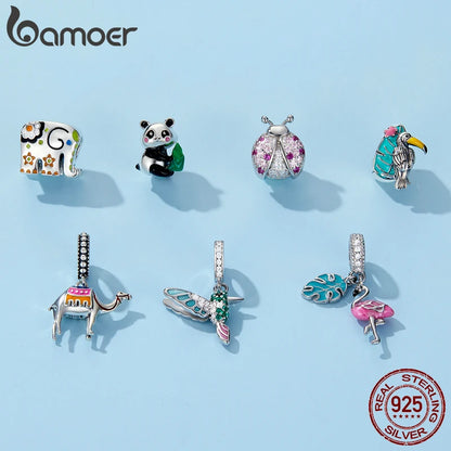 BAMOER 925 Sterling Silver Green Warbler Pendant Colorful CZ Bird Animal Charms Fit Charm Bracelets Bangles DIY Jewelry SCC991 - AMULET RING STORE