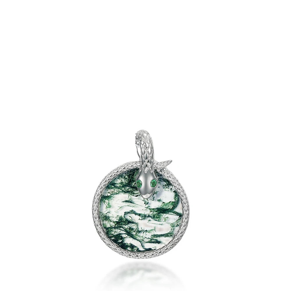 WES 100% 925 Silver Natural Unique Boho Moss Agate Pendant Necklace for Woman Earth Day Forest Jewelry Engagement Gift Wholesale - AMULET RING STORE
