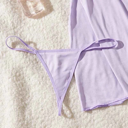 Deep V Women Nightdress Light Purple Sexy Adult Lace Bow Temptation Lingerie Gentle Erotic Clothing Dress Babydoll Underwear Set