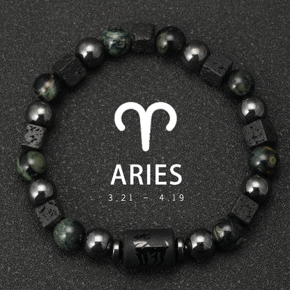 12 Zodiac Signs Natural Stone Bracelets Taurus Cancer Virgo Pisces Bracelets Ladies Men Couples Gift Bracelet aquarius