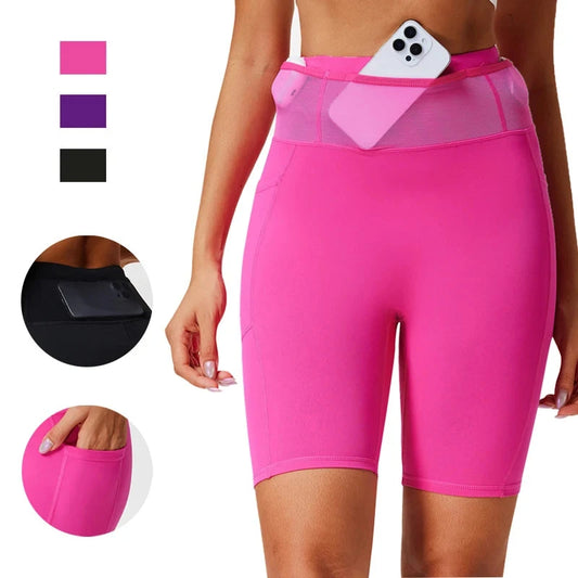 Marathon Compression Shorts with Waistband Pocket Men Women Quick Dry Nylon Workout Tights for Cycling Running Training