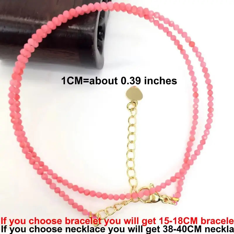 Fashion 2-3mm Faceted stone beads Necklace bracelet Pink Quartz Crystal zircon amethyst Choker Men Female Jewelry Party Gift - AMULET RING STORE