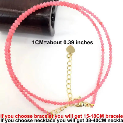 Fashion 2-3mm Faceted stone beads Necklace bracelet Pink Quartz Crystal zircon amethyst Choker Men Female Jewelry Party Gift - AMULET RING STORE