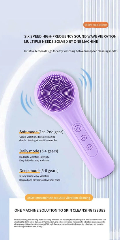 Electric Facial Cleansing Brush Sonic IPX7 Waterproof Silicone Face Scrubber Exfoliator Vibration Massager Deep Cleansing Care