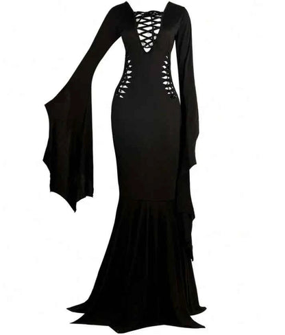 Plus Size Women Fashion Halloween Slimming Long Sleeve  Dress Ladies Sexy Bat Sleeve Fishtail Dress Women's Witch Party Dress