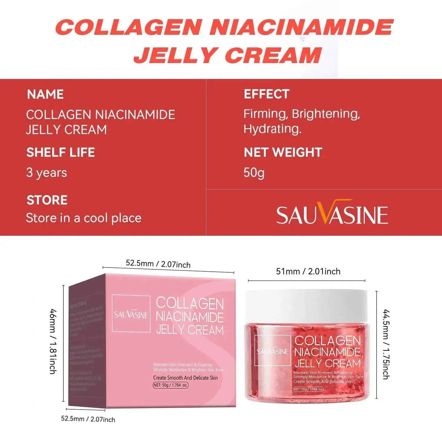 50g Collagen Niacinamide Jelly Cream Deep Moisturizing Pore Shrinking Brightening Niacinamide Gel  Lifting Firming Face Skin Car