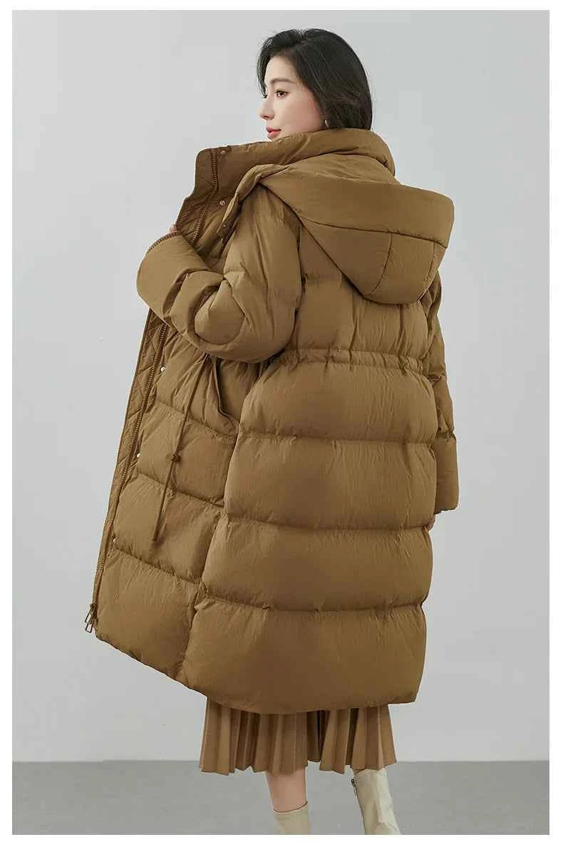 Ultra-Warm Down Jacket for Women 2025 Winter New Arrival Hooded, Knee-Length, Thickened, Waist-Defining, Versatile Coat