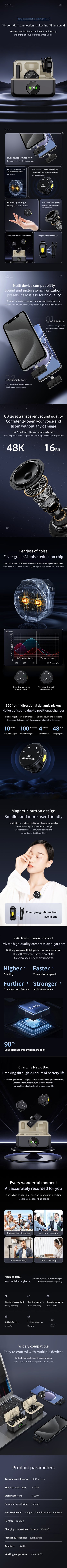 Basix Wireless Lavalier Lapel Microphone for iPhone iPad Android Outdoor live streaming Recording Interview with Magnetic Clip