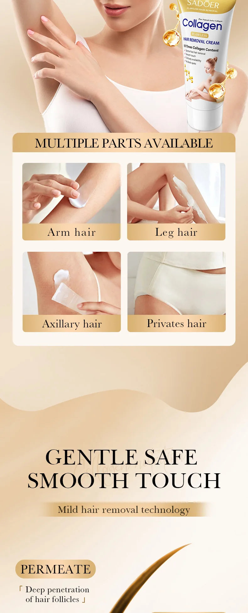 Fast Hair Removal Cream Painless Hair Growth Inhibitor Arm Armpit Legs Permanent Depilatory for Men Women Beauty Body Care 60g - AMULET RING STORE