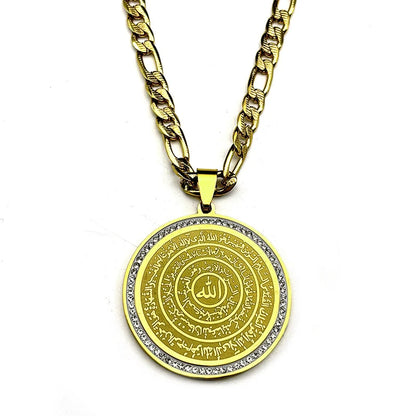 Allah Quran Arabic Letter Rhinestones Necklaces Women Men Stainless Steel Gold Color Islam Muslim Necklace Men Chains Jewelry