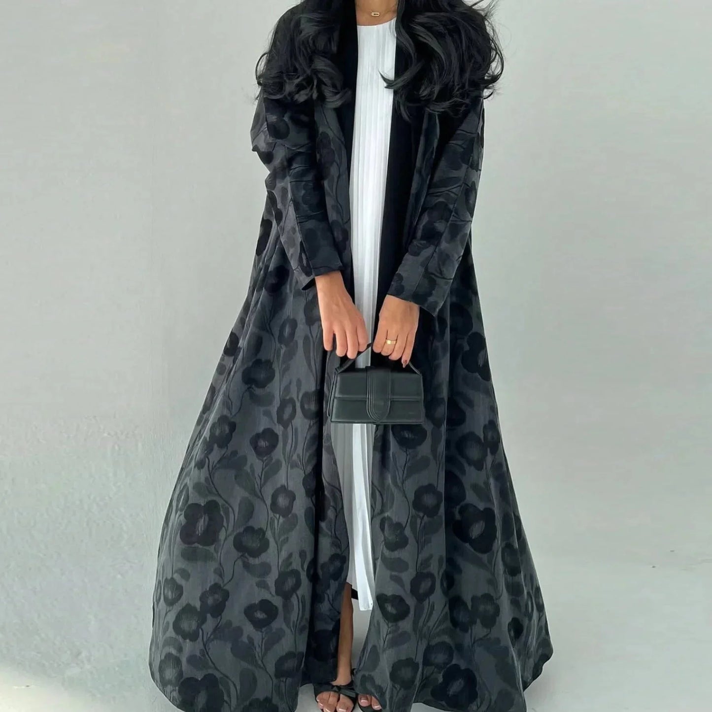Loose Abaya Women Full Sleeve Printed Open Front Abayas Casual Kaftans Jilbabs Islamic Maxi Dresses Middle-East Ethnic Clothing - AMULET RING STORE