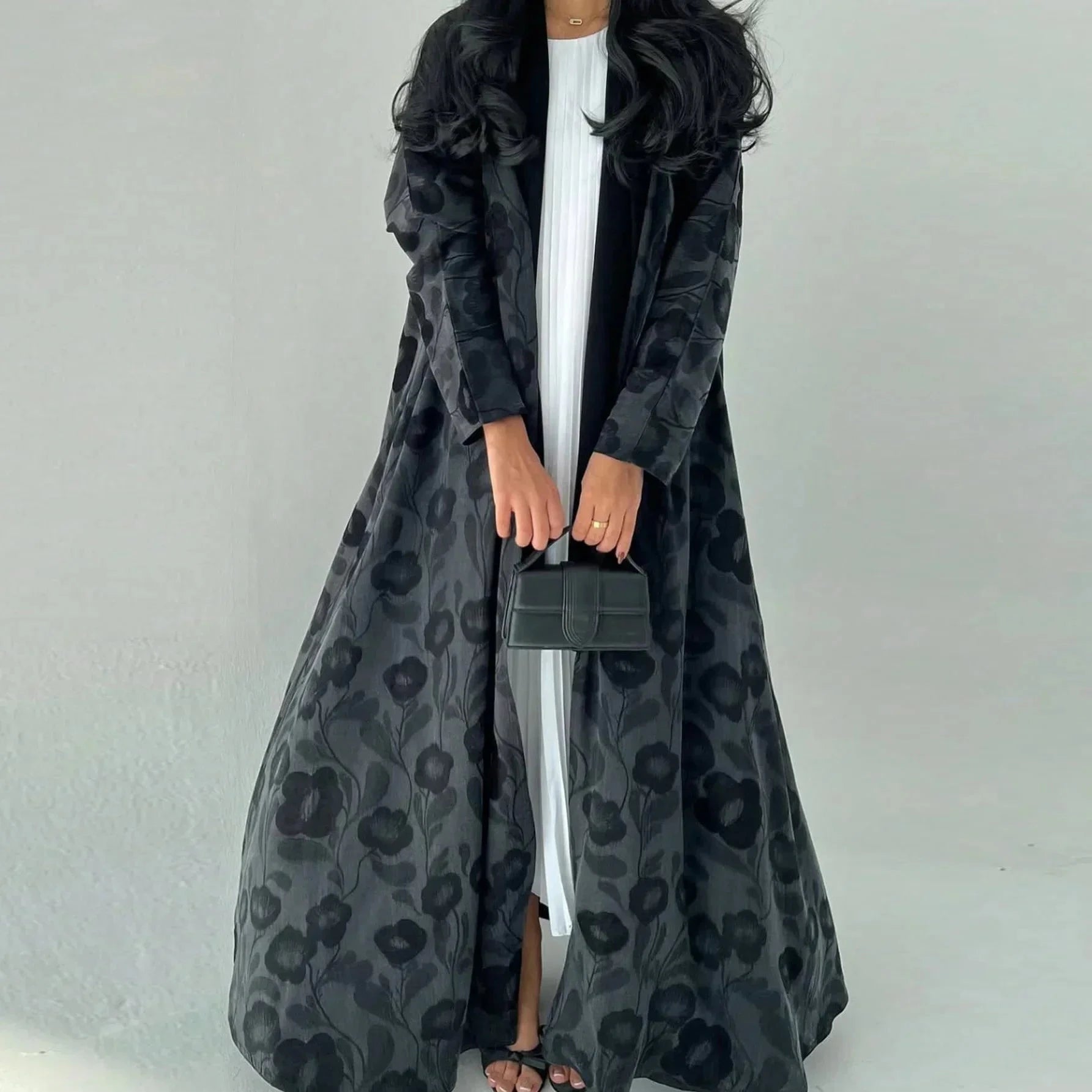 Loose Abaya Women Full Sleeve Printed Open Front Abayas Casual Kaftans Jilbabs Islamic Maxi Dresses Middle-East Ethnic Clothing - AMULET RING STORE