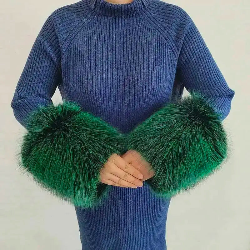 Large Winter Faux Fox Fur Scarf Women Jackets Warm Fluffy Shawl Fashion Artificial Fur Collar And Cuff Set Fluffy Scarves Female