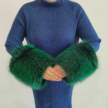 Large Winter Faux Fox Fur Scarf Women Jackets Warm Fluffy Shawl Fashion Artificial Fur Collar And Cuff Set Fluffy Scarves Female