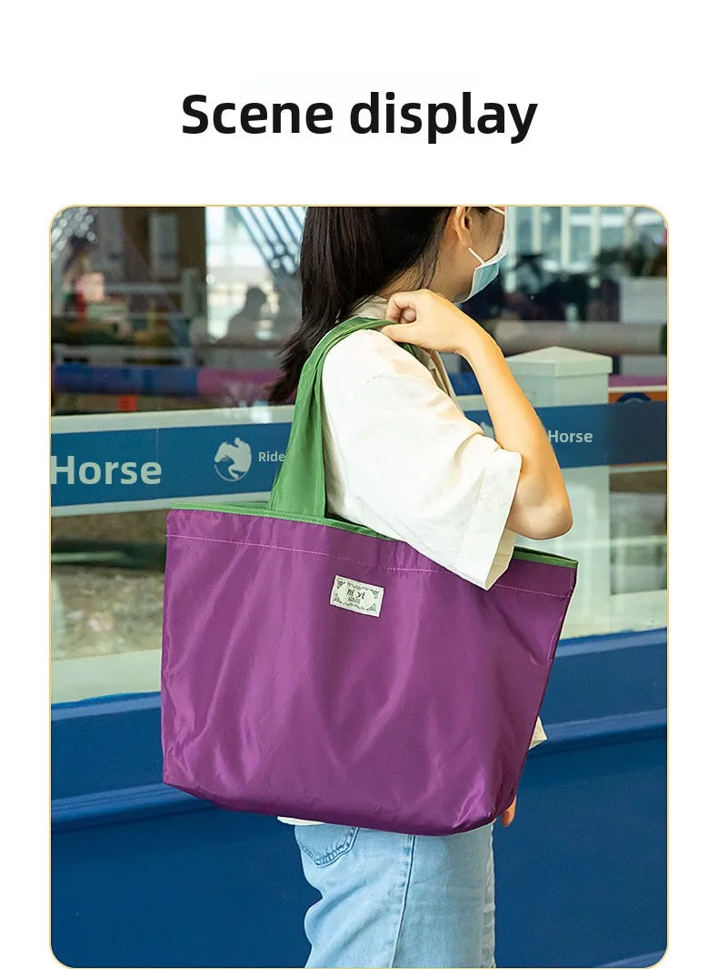 Large-sized drawstring eco-friendly supermarket shopping bag fashionable single-shoulder bag foldableportable handbag,waterproof - AMULET RING STORE