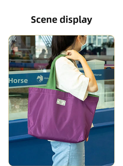 Large-sized drawstring eco-friendly supermarket shopping bag fashionable single-shoulder bag foldableportable handbag,waterproof - AMULET RING STORE