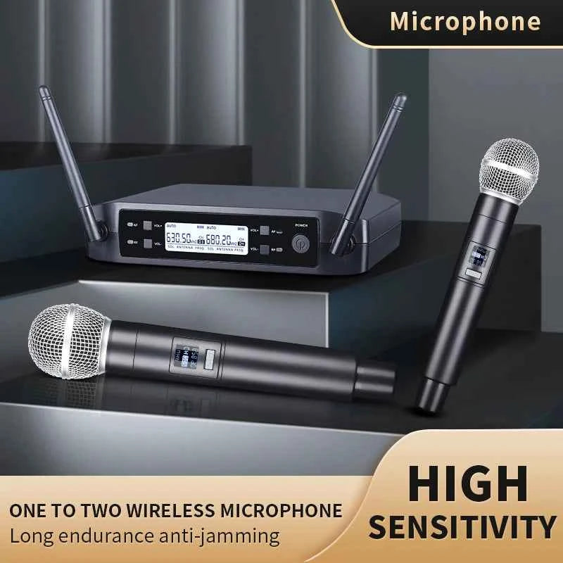 Wireless Microphone Handheld Dual Channels UHF Fixed Frequency Dynamic Mic For Karaoke Wedding Party Band Church Show