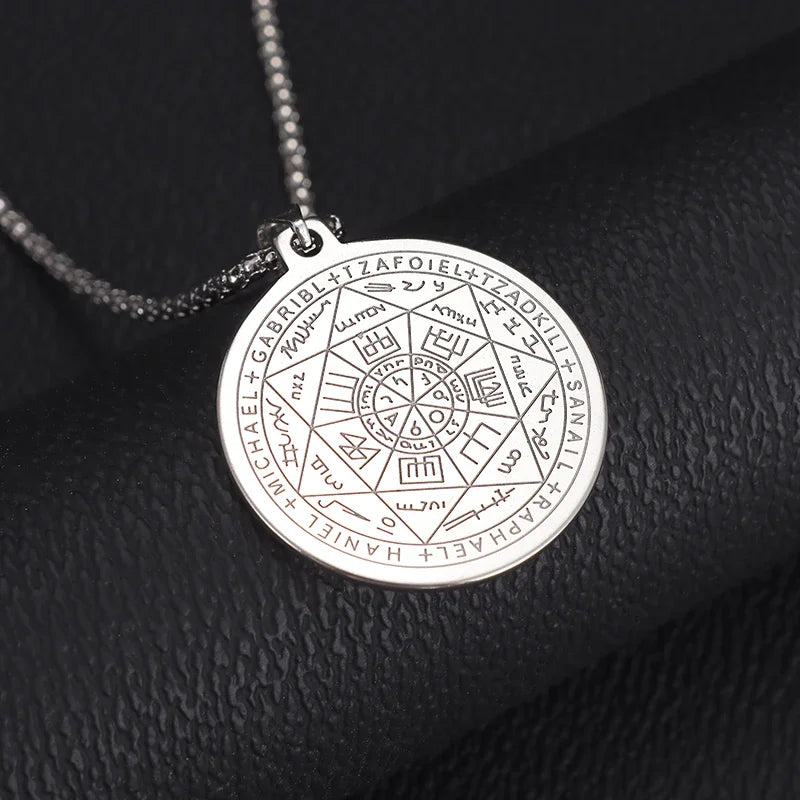 Stainless Steel 7 Archangel Seal Necklace Solomon Kabbalah Seal Pendant for Men Personality Charm Amulet Jewelry