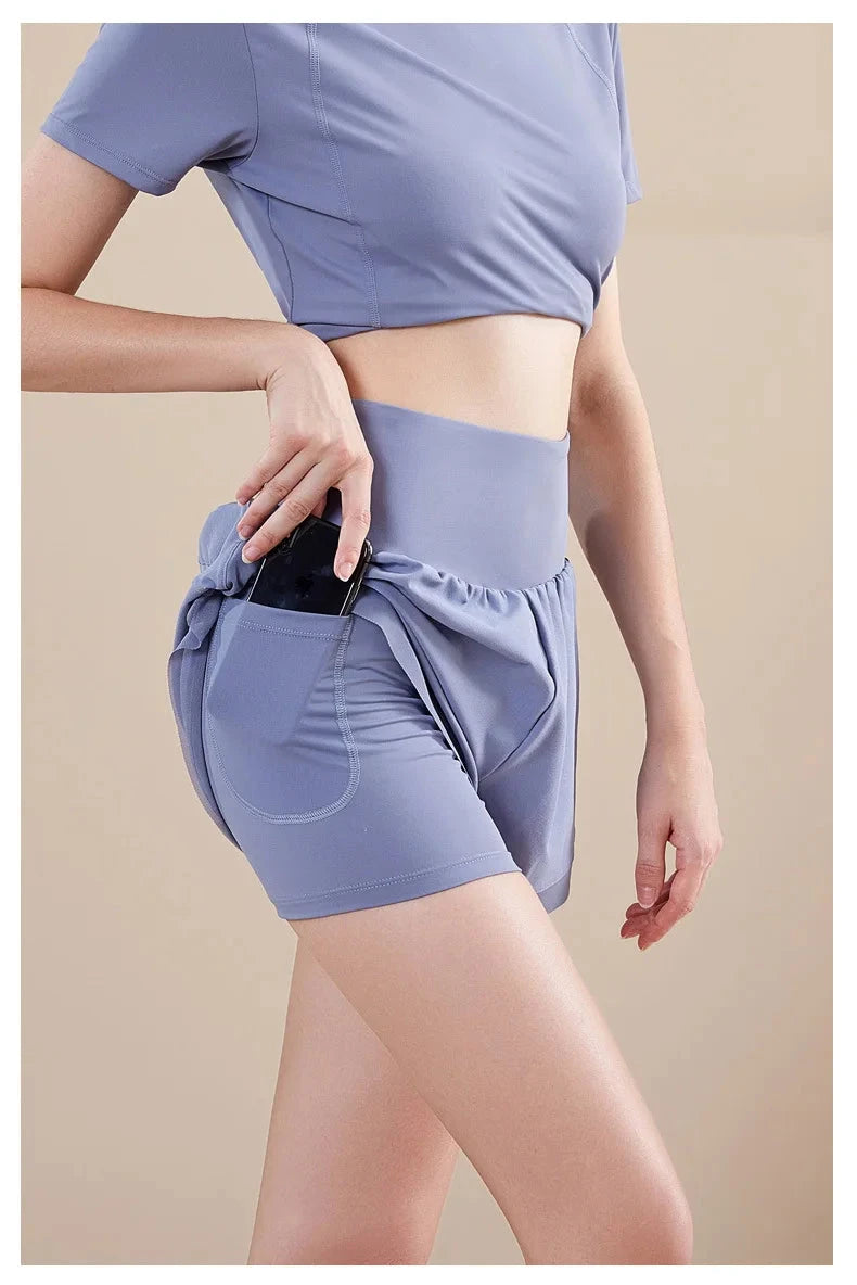 Yoga Set Women Sport T-Shirt Back Mesh Design High Waist Shorts Quick Dry Run Yoga Sports Short Sleeve Shorts Two-piece Yoga Set