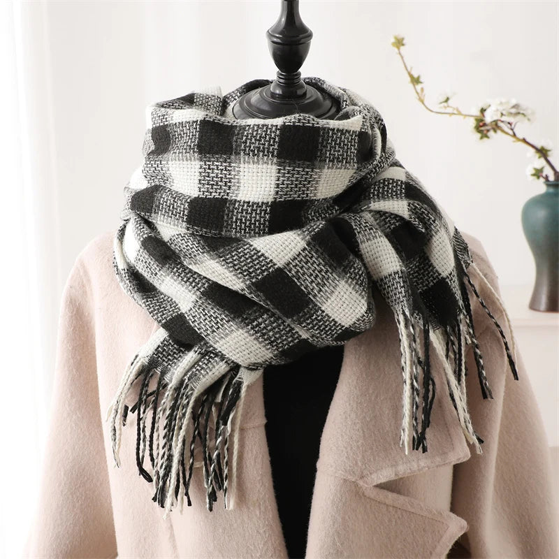 Warm Cashmere Blanket Women Travel Winter Scarf Fashion Plaid Pashmina Thick Shawl Wraps With Tassel Casual Bufanda Poncho New - AMULET RING STORE
