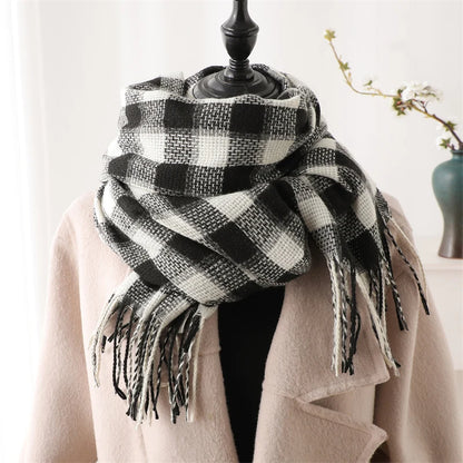 Warm Cashmere Blanket Women Travel Winter Scarf Fashion Plaid Pashmina Thick Shawl Wraps With Tassel Casual Bufanda Poncho New - AMULET RING STORE