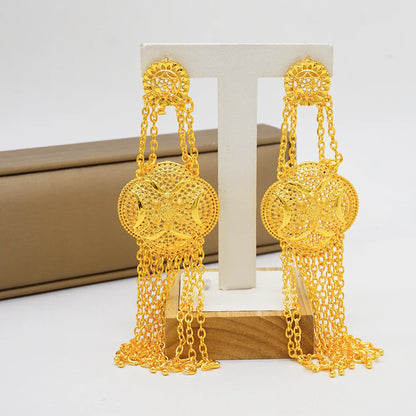 Fan Shape Earrings New Fashion Dubai Gold Color Drop Earrings French African Women Girls Party Gifts Wedding Jewelry Earring