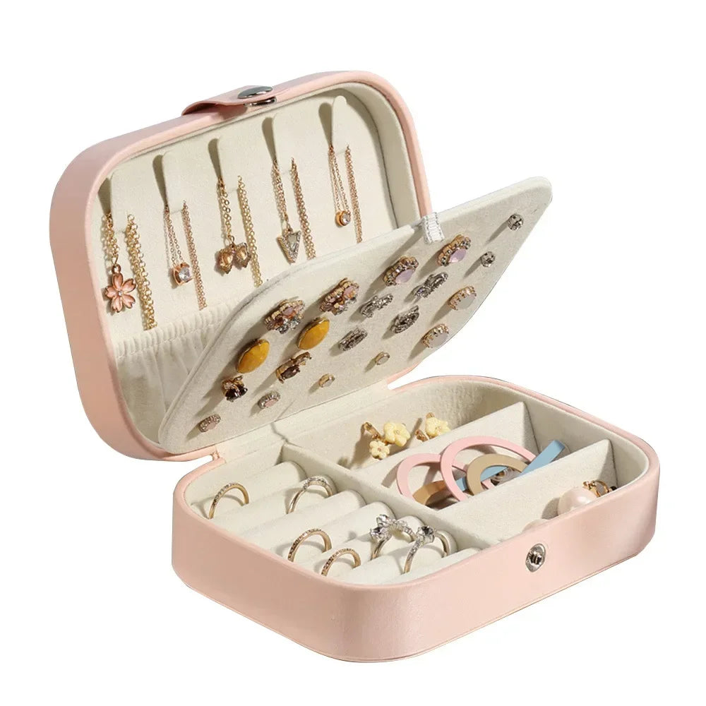 Portable Jewelry Box Jewelry Organizer Display Travel Jewelry Case Boxes Button Leather Storage Zipper Jewelers Joyero - AMULET RING STORE